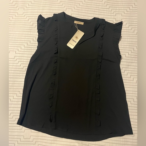 Caslon Tops - Timeson Black Ruffle-Trim Sleeveless Blouse